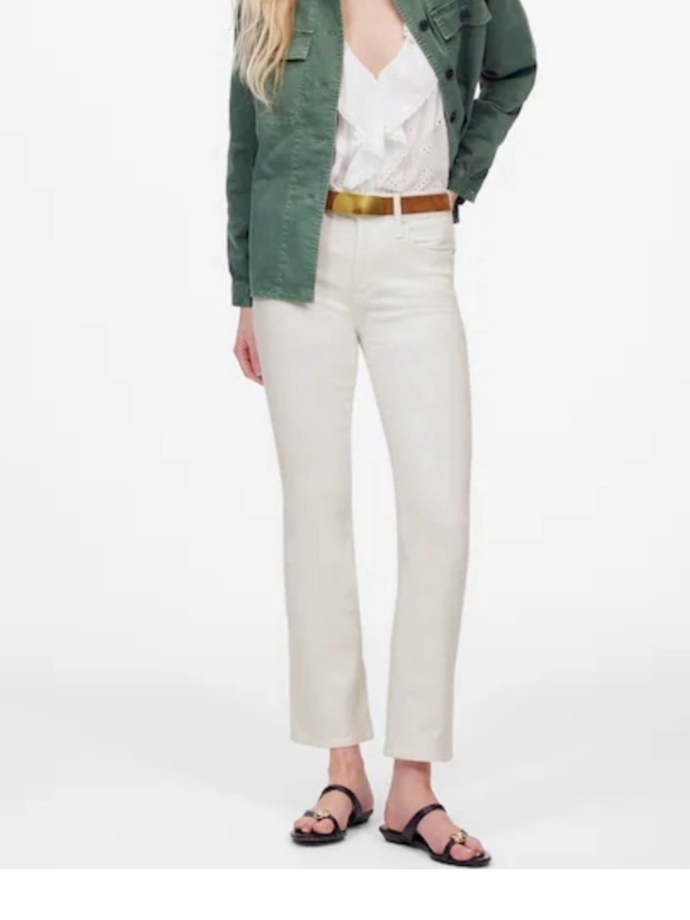NWT Madewell White Mid-Rise Kick Out Ankle Length Jeans